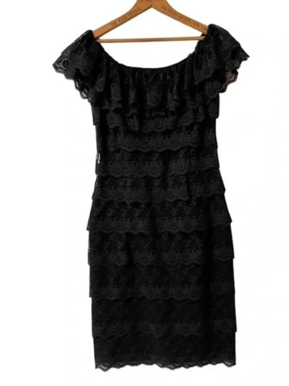 Tadashi Shoji Vintage Lace Tiered Cap Sleeve Dress Black Size 2 XS Elegant LBD